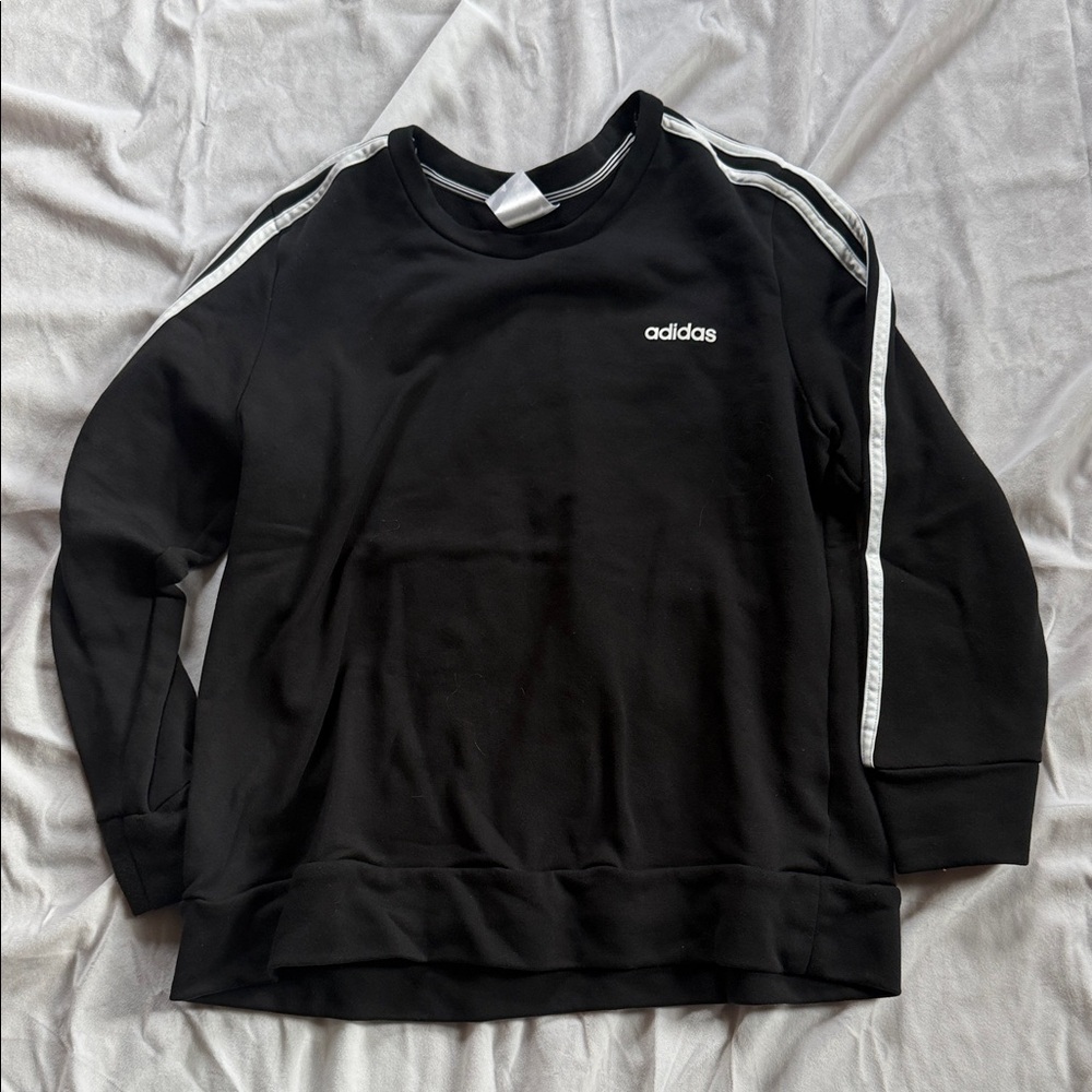 Adidas Black Crewneck with White Sleeve Stripes